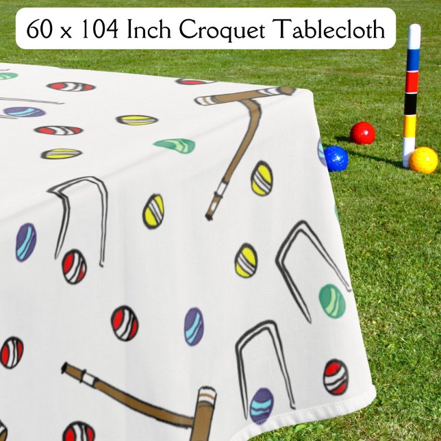 Mantel Croquet retro Fiesta de jardín lindo picnic color (Enjoy a vintage croquet party with this hand-illustrated, retro-inspired croquet tablecloth!)