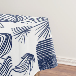 Mantel Crudo trapo tribal caribeño: blanco, azul marino