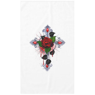 Mantel Cruz de Plata con una Rosa Roja