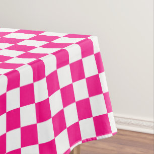 Mantel Cuadrados controlados retro geométrico blanco rosa