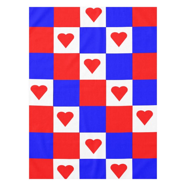 Mantel Cuadrados rojo, blanco y azul con corazón rojo (Anverso)