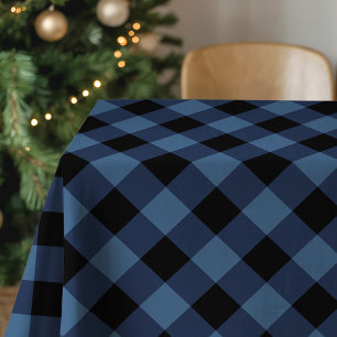Mantel Cuadro de Búfalo Negro y Azul Rústico