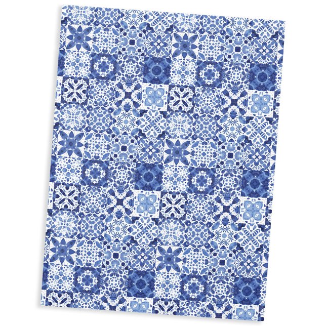 Mantel Cuadros de agua del patrón de mosaico blanco azul  (Mediterranean blue and white watercolor tile print tablecloth)