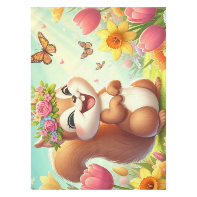 Mantel Cura, ardilla de primavera feliz (Anverso)