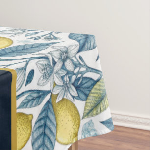 Mantel Custom Elegant Mediterranean Lemon Botanical Navy