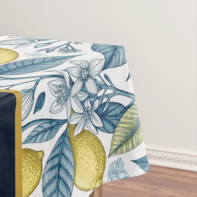 Mantel Custom Elegant Mediterranean Lemon Botanical Navy (In Situ)