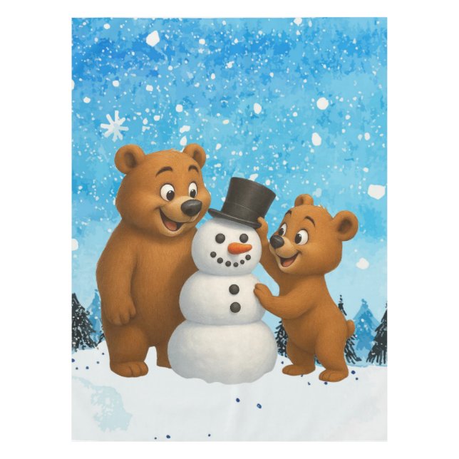 Mantel cute bears building a snowman (Anverso)