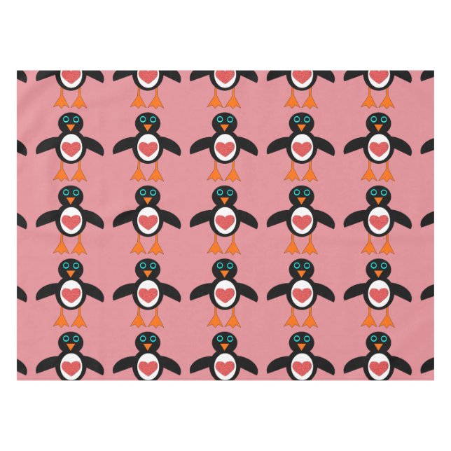 Mantel Cute Love Heart Penguin Tablecloth (Frente (Horizontal))