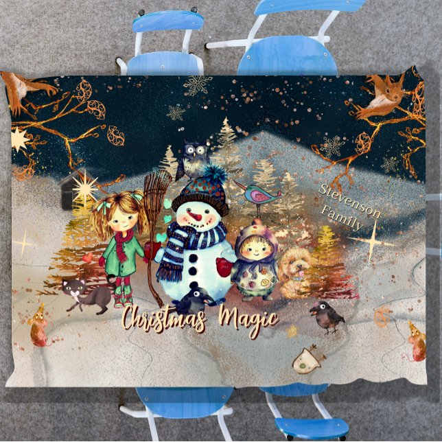 Mantel Cute Navidades Tablilla azul mágico (Cute Christmas Magic blue Tablecloth)