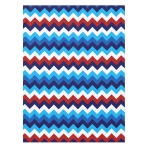 Mantel Cute Rojo Azul Blanco Chevrons Pequeño Pestaña