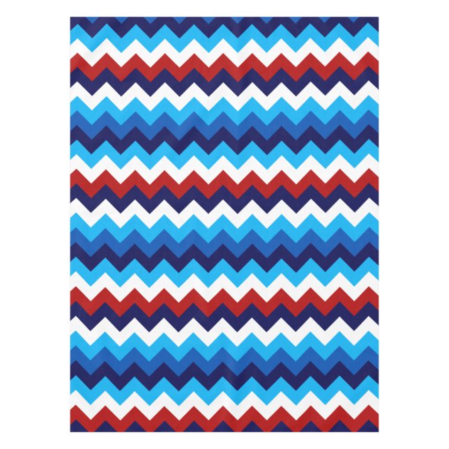 Mantel Cute Rojo Azul Blanco Chevrons Pequeño Pestaña (Anverso)