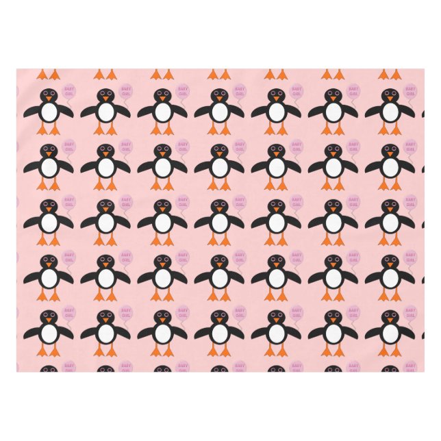 Mantel Cute Rosa Bebé Chica Pingüino (Frente (Horizontal))