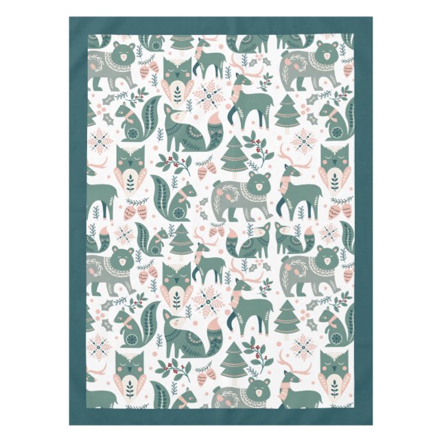 Mantel Cute Scandinavian Woodland Animales Snowflakes (Anverso)