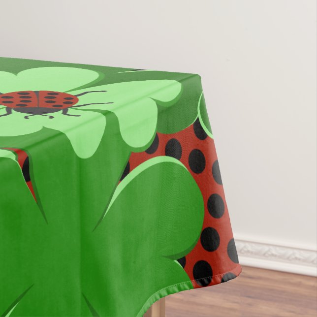 Mantel Cute Verde Ladybug Rojo Insectos Chlover Leaves (In Situ)