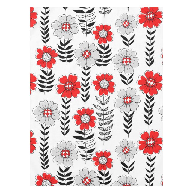 Mantel Daisy doodles en rojo y negro (Anverso)