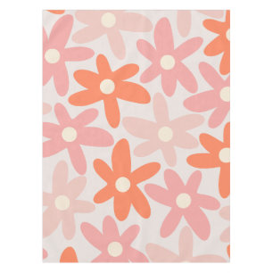 Mantel Daisy Time Cute Retro Patrón Floral Naranja Rosa