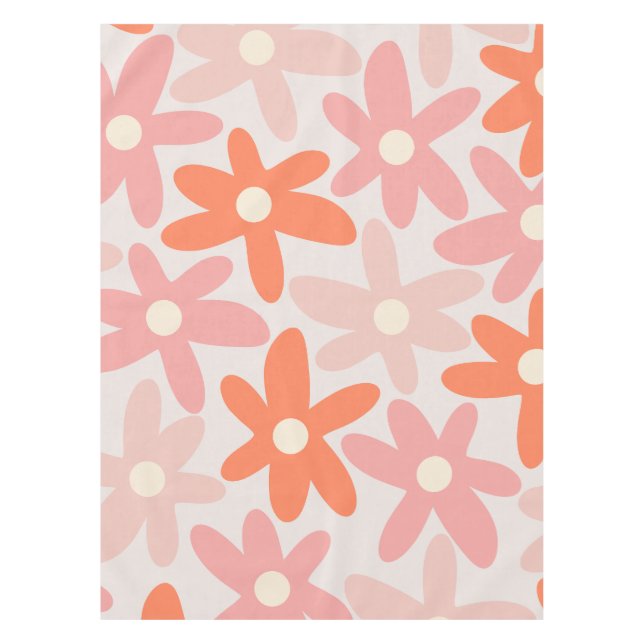 Mantel Daisy Time Cute Retro Patrón Floral Naranja Rosa (Anverso)