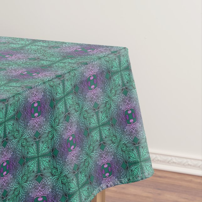 Mantel Damasco bohemio en morado Verde azulado azul pavo  (In Situ)