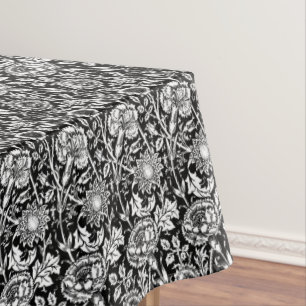 Mantel Damasco de claveles de Art Nouveau, negro y blanco