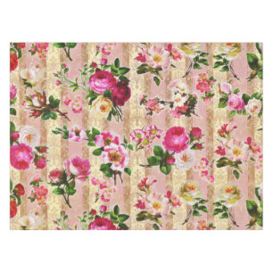 Mantel Damasco de rosas rosadas color dorado vintage