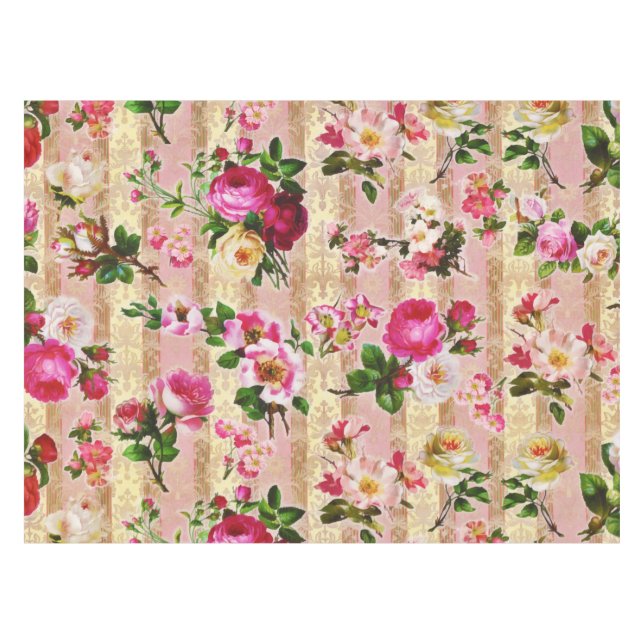 Mantel Damasco de rosas rosas rosas rosas rosadas de oro  (Frente (Horizontal))