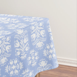 Mantel Damasco floral azul y blanco del arte popular