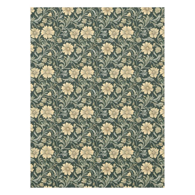 Mantel Dark green stylized yellow flowers  pattern  (Anverso)