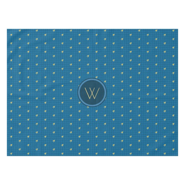 Mantel de Cuadros Azules con Acento Dorado (Frente (Horizontal))