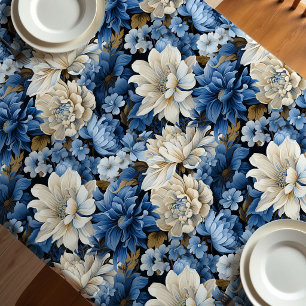 Mantel de diseñador floral marfil blanco azul glam