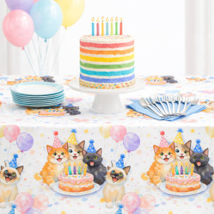 Mantel de fiesta de cumpleaños de gato para niñas 