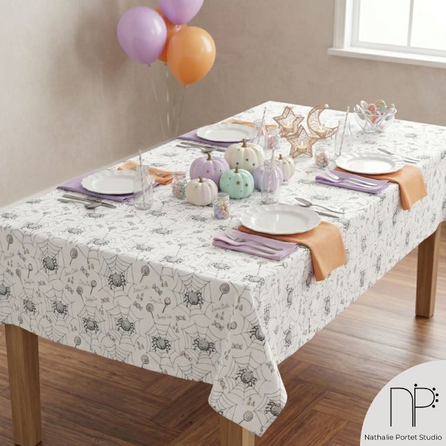 Mantel de Halloween de arañita bebé Spooky Cuties (Hand drawn cute spider Halloween tablecloth for baby showers and spooky autumn parties)