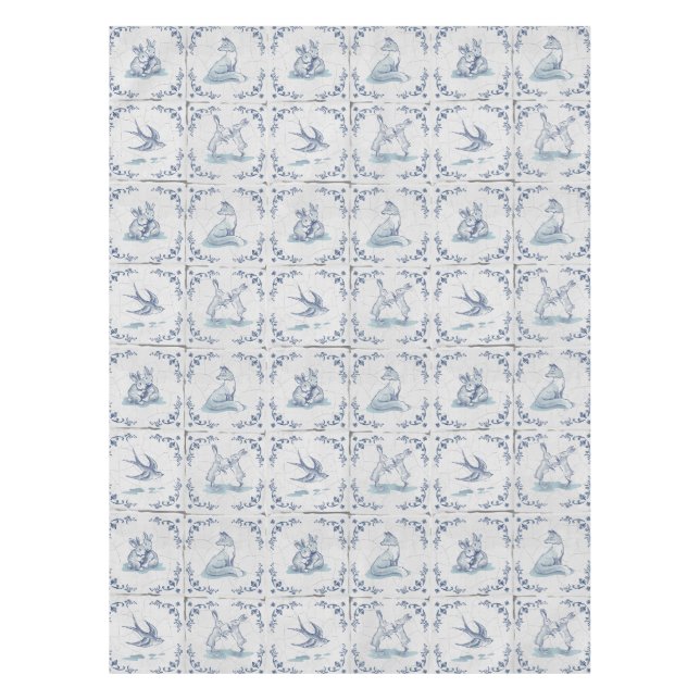 Mantel de Mesa Animales Bosque Azulejo Delft (Anverso)