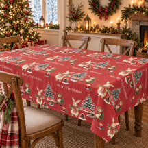 Mantel de mesa de animales del bosque rojo de Navi