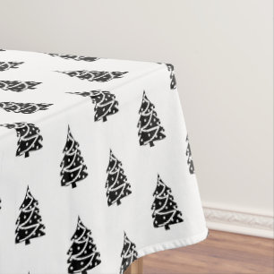 Mantel de mesa de árboles de Navidad en blanco y n
