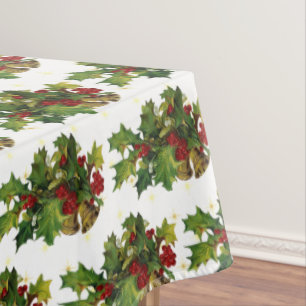 Mantel de mesa de hojas de acebo victorianas