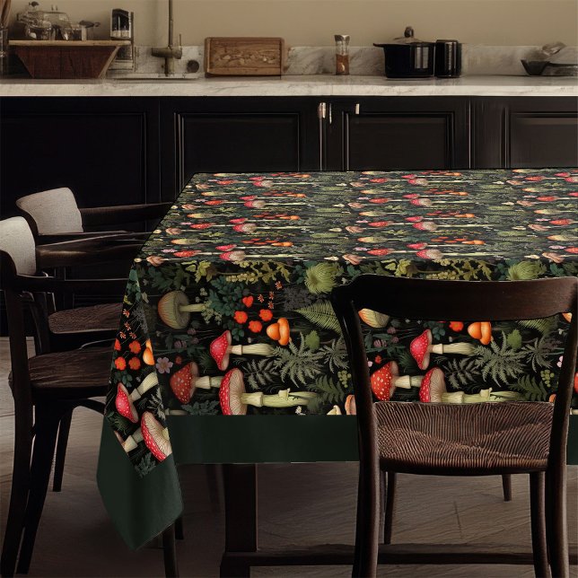 Mantel de mesa de hongos de mediados de siglo con  (Mid-Century Mushroom Tablecloth Rustic Elegance)