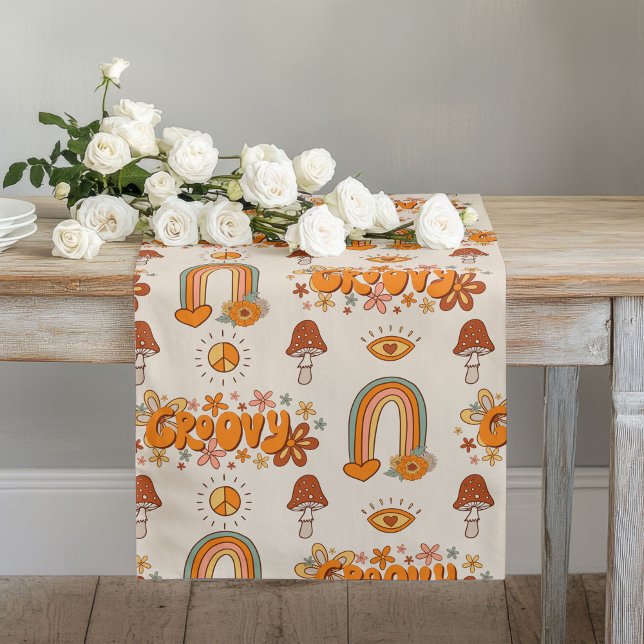 Mantel de mesa estilo 70 con tonos terrosos psicod (70s Style Table Runner Psychedelic Earthy Hues)