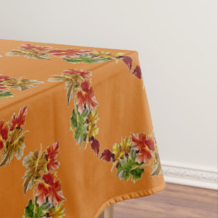 Mantel de mesa naranja con patrón de hojas de otoñ