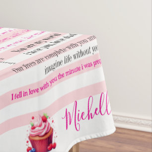 Mantel de mesa rosa y blanco a rayas Feliz Cumplea
