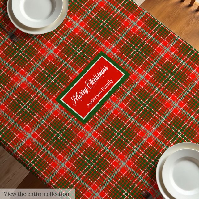 Mantel de Navidad de moda Rojo Verde Arte de Monog (Trendy Christmas Tablecloth Red Green Monogram Art)
