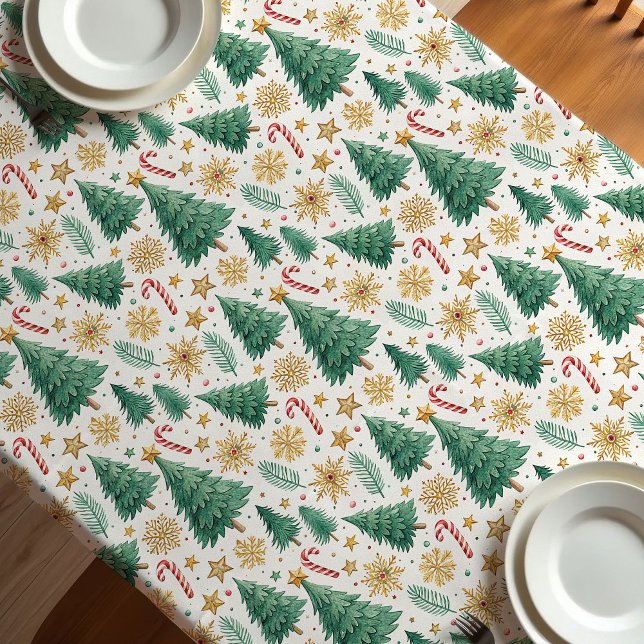 Mantel de Navidad rústico rojo verde terroso (Rustic Christmas trees earthy red green tablecloth)