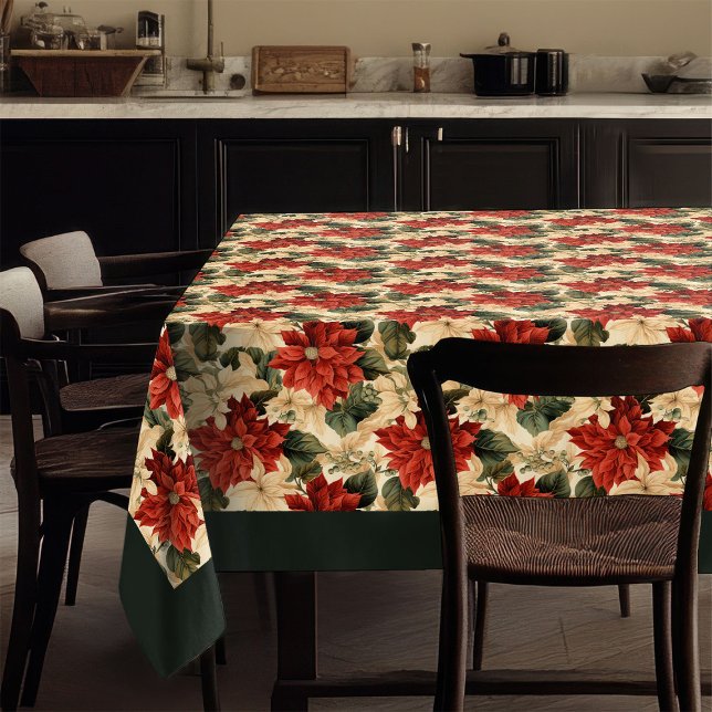 Mantel de Navidad vintage con patrón de poinsettia (Vintage Christmas Tablecloth Poinsettia Pattern)