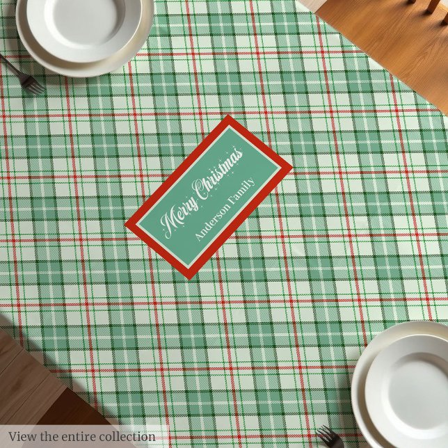 Mantel de Plaid Elegante con Nombre Personalizado  (Elegant Plaid Tablecloth Custom Name Holiday Decor)