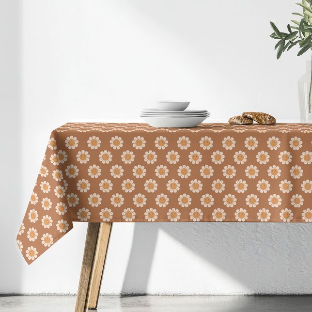 Mantel de Terracota Diseño de Flor Groovy 70s (Terracotta Tablecloth Groovy 70s Flower Design)
