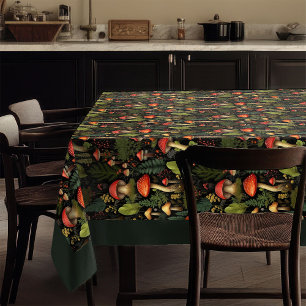Mantel de tonos terrosos con champiñones y flores 