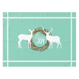 Mantel Deer Aqua Peace Joy Wreath Tablecloth