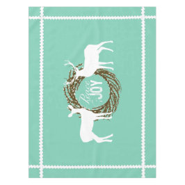 Mantel Deer Aqua Peace Joy Wreath Tablecloth