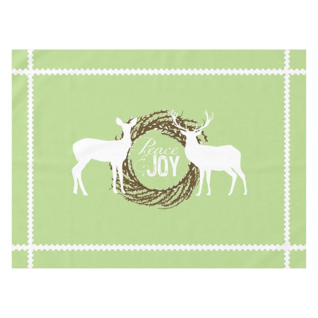 Mantel Deer Light Green Peace Joy Wreath Tablecloth (Frente (Horizontal))