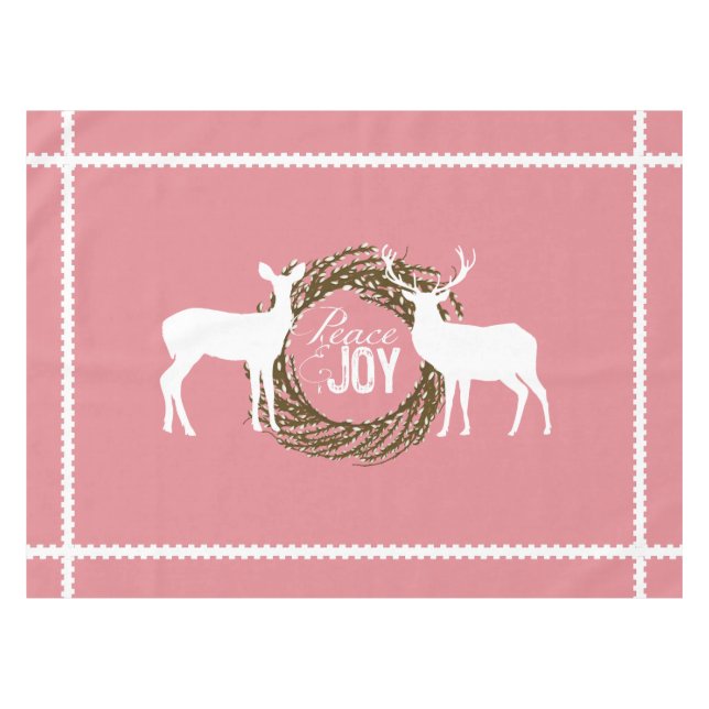 Mantel Deer Pink Peace Joy Wreath Tablecloth (Frente (Horizontal))