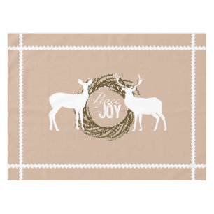 Mantel Deer Tan Peace Joy Wreath Tablecloth
